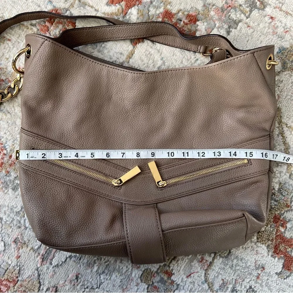 Michael Kors Jamesport Leather Hobo Large Shoulder Bag Taupe Tan Nude Gold
